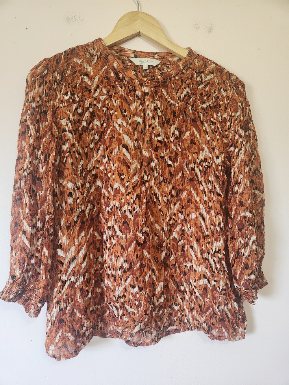 Part Two Copenhagen DidePW Rust Abstract Animal Print Viscose Blouse M Like New